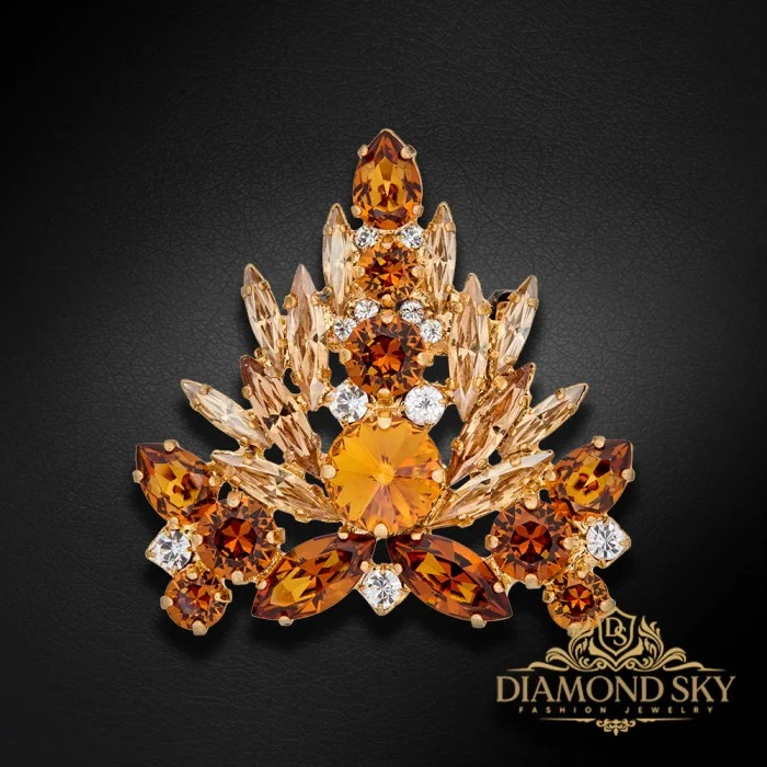Broša "Kristāla Zars II (Light Amber / Topaz / Golden Shadow)" ar Swarovski™ kristāliem